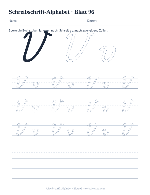 Vorschau: Schreibschrift-Alphabet, druckbares Arbeitsblatt 96