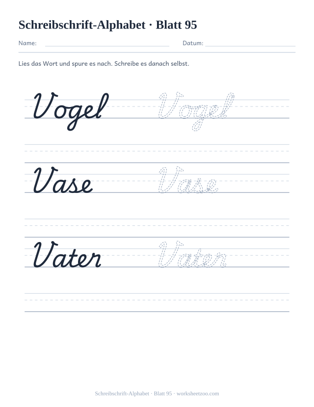 Vorschau: Schreibschrift-Alphabet, druckbares Arbeitsblatt 95