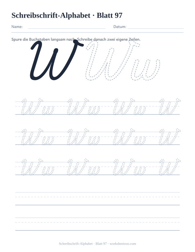 Vorschau: Schreibschrift-Alphabet, druckbares Arbeitsblatt 97