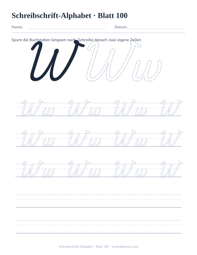 Vorschau: Schreibschrift-Alphabet, druckbares Arbeitsblatt 100