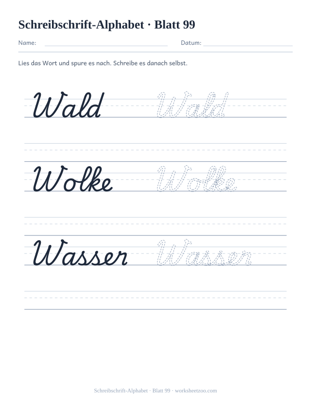 Vorschau: Schreibschrift-Alphabet, druckbares Arbeitsblatt 99