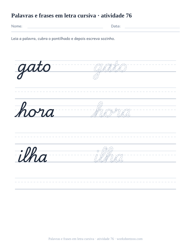 Prévia de Palavras e frases em letra cursiva, atividade 76 para imprimir
