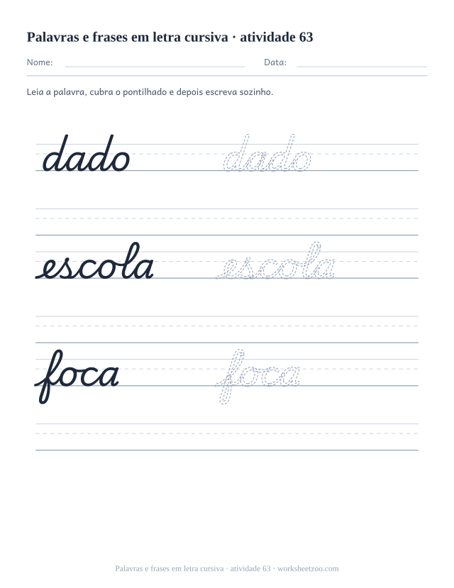 Prévia de Palavras e frases em letra cursiva, atividade 63 para imprimir