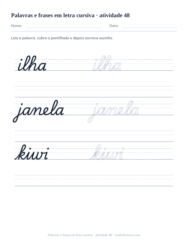 Prévia de Palavras e frases em letra cursiva, atividade 48 para imprimir