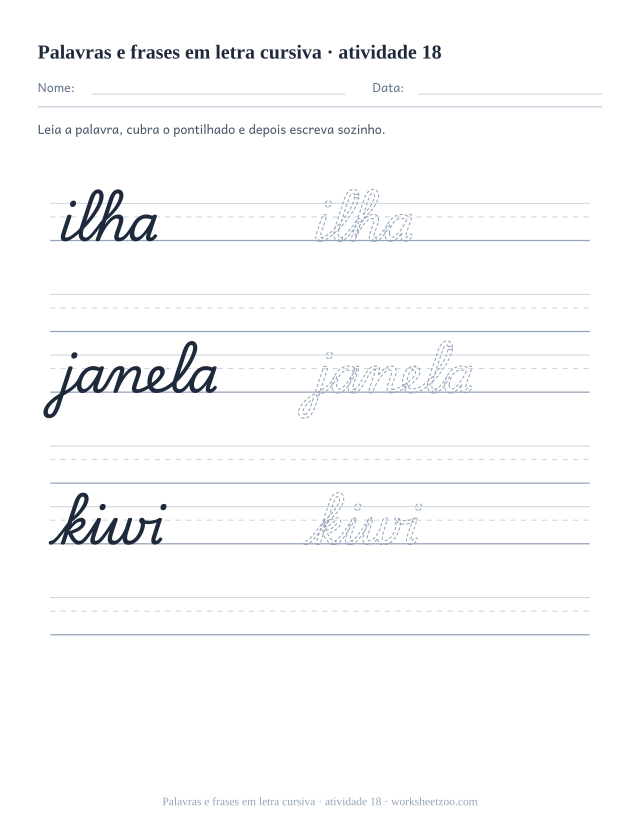 Prévia de Palavras e frases em letra cursiva, atividade 18 para imprimir