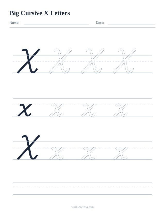 Big cursive letter X worksheet with extra-large tracing practice