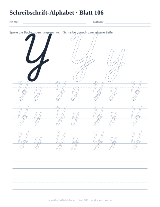 Vorschau: Schreibschrift-Alphabet, druckbares Arbeitsblatt 106
