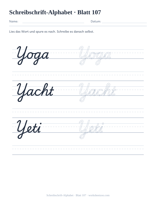 Vorschau: Schreibschrift-Alphabet, druckbares Arbeitsblatt 107