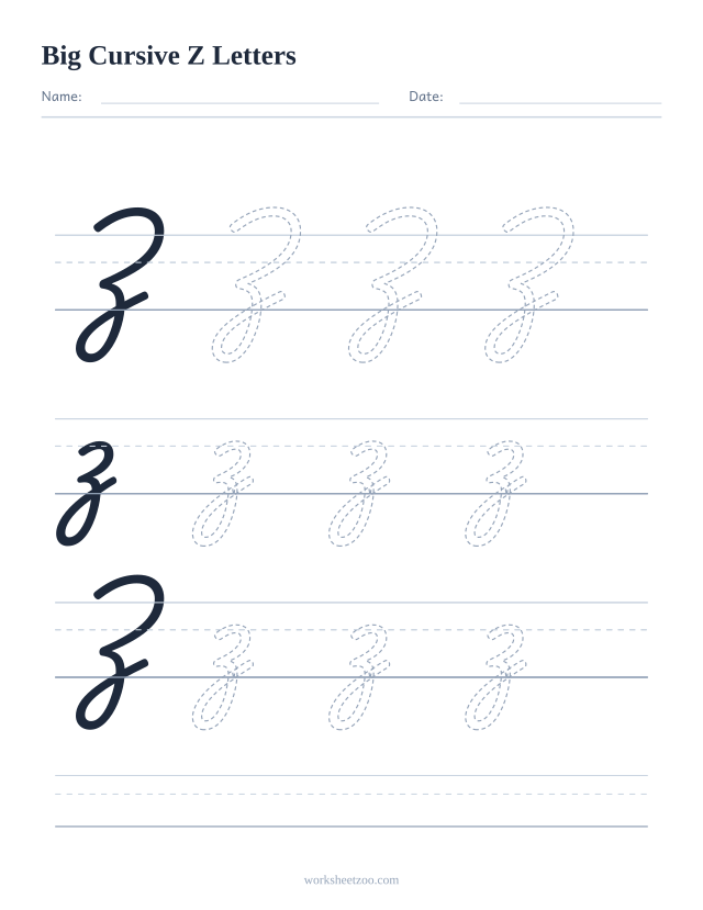 Big cursive letter Z worksheet with extra-large tracing practice