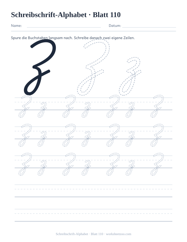 Vorschau: Schreibschrift-Alphabet, druckbares Arbeitsblatt 110