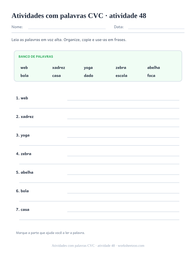 Prévia de Atividades com palavras CVC, atividade 48 para imprimir