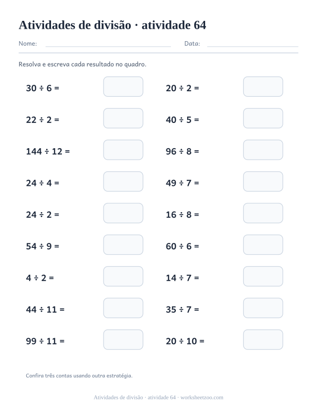 Prévia de Atividades de divisão, atividade 64 para imprimir