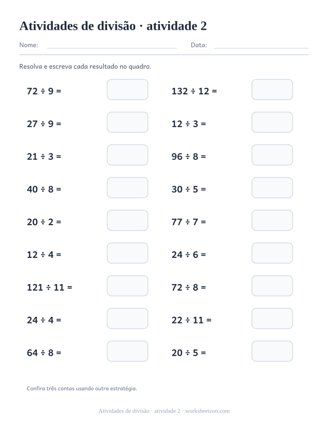 Prévia de Atividades de divisão, atividade 2 para imprimir