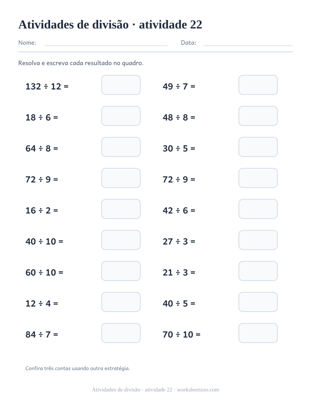 Prévia de Atividades de divisão, atividade 22 para imprimir