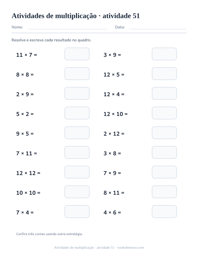Prévia de Atividades de multiplicação, atividade 51 para imprimir