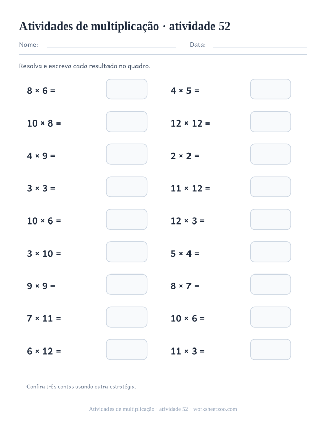 Prévia de Atividades de multiplicação, atividade 52 para imprimir