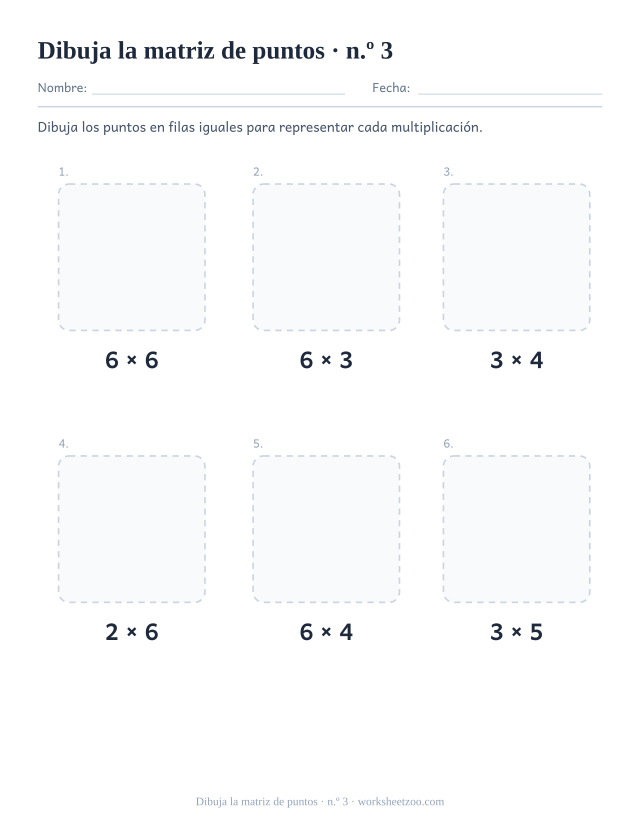 Tercera ficha para construir rectángulos de puntos a partir de una multiplicación