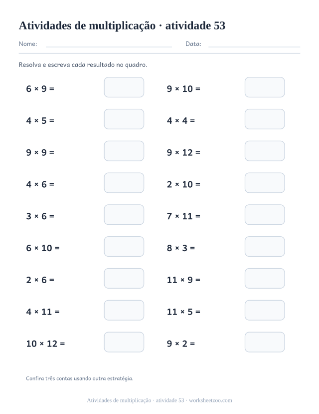Prévia de Atividades de multiplicação, atividade 53 para imprimir