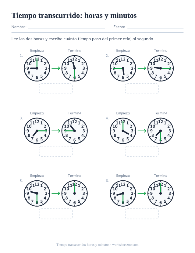 Ficha de tiempo transcurrido con saltos de varias horas y media, con respuesta de dos partes