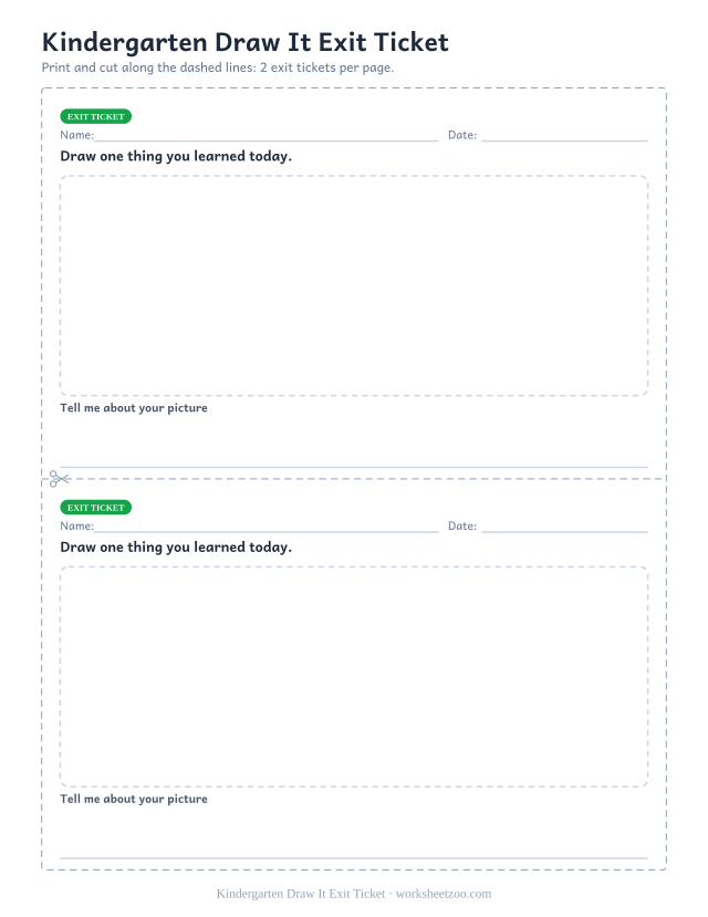 Kindergarten Draw It Exit Ticket: free printable exit ticket PDF to print and cut, 2 slips per page
