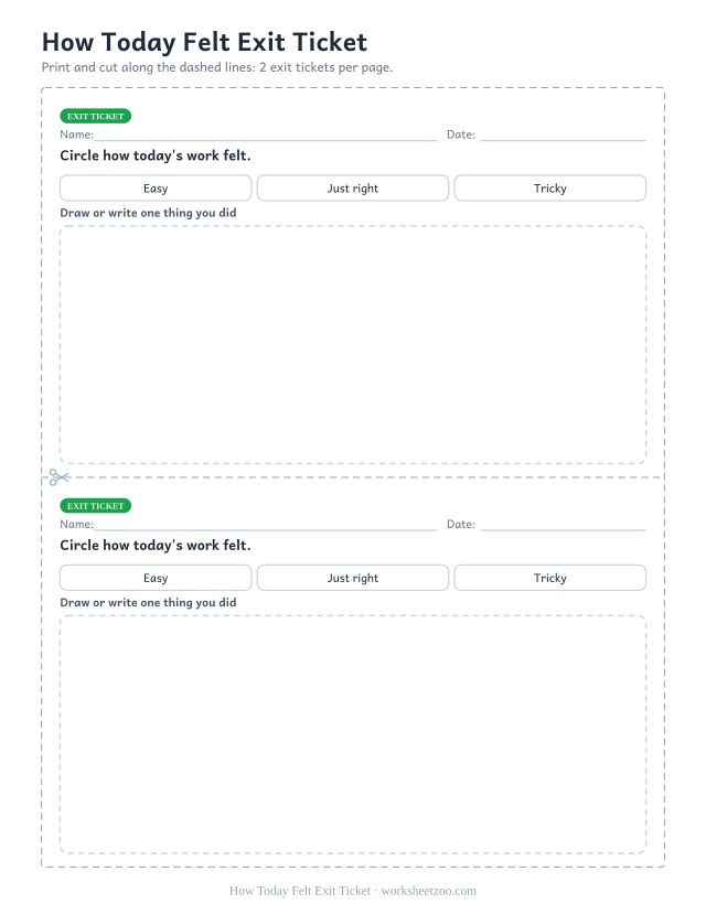 How Today Felt Exit Ticket: free printable exit ticket PDF to print and cut, 2 slips per page