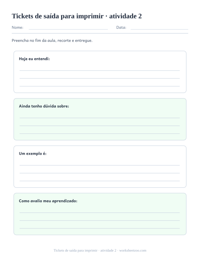 Prévia de Tickets de saída para imprimir, atividade 2 para imprimir