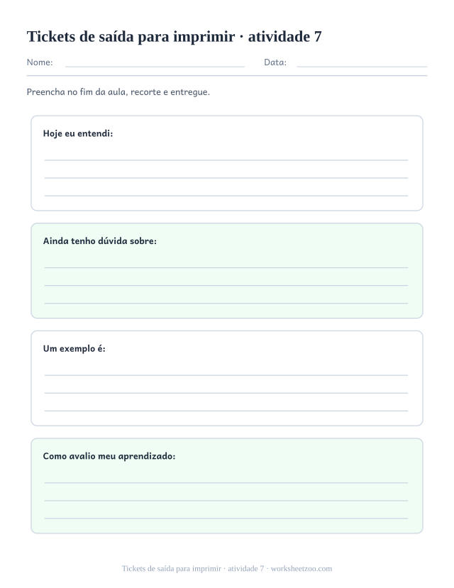 Prévia de Tickets de saída para imprimir, atividade 7 para imprimir