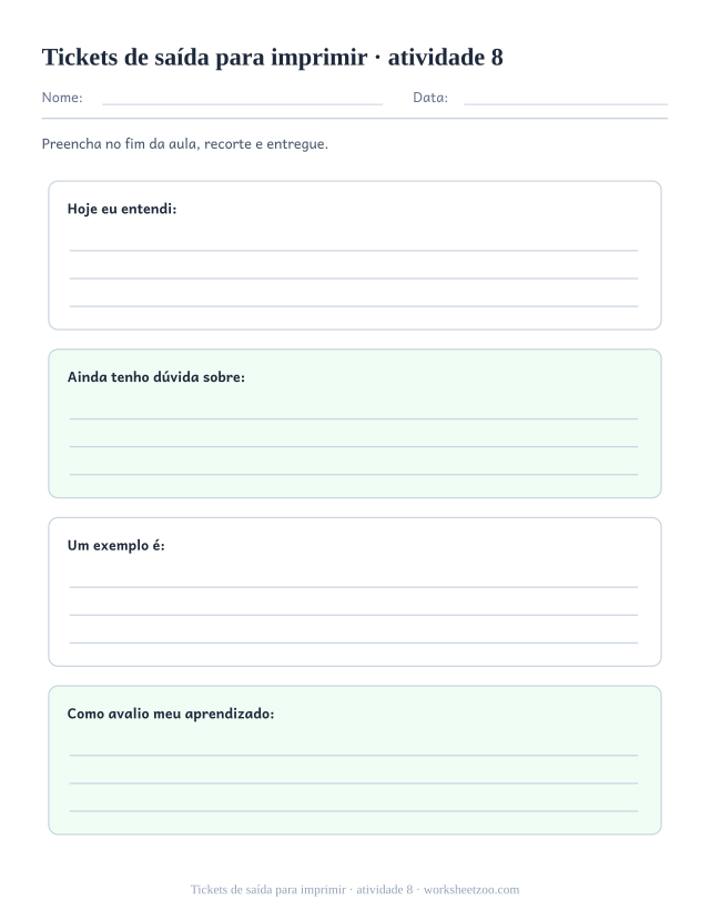 Prévia de Tickets de saída para imprimir, atividade 8 para imprimir