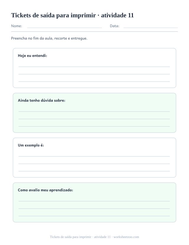 Prévia de Tickets de saída para imprimir, atividade 11 para imprimir