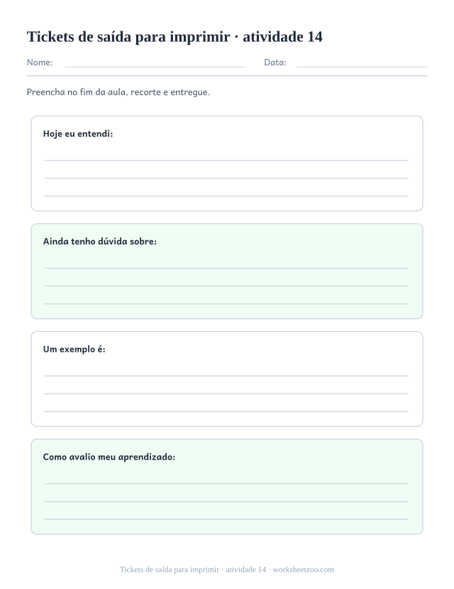 Prévia de Tickets de saída para imprimir, atividade 14 para imprimir