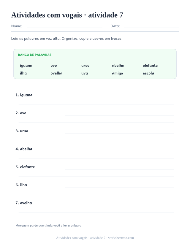 Prévia de Atividades com vogais, atividade 7 para imprimir