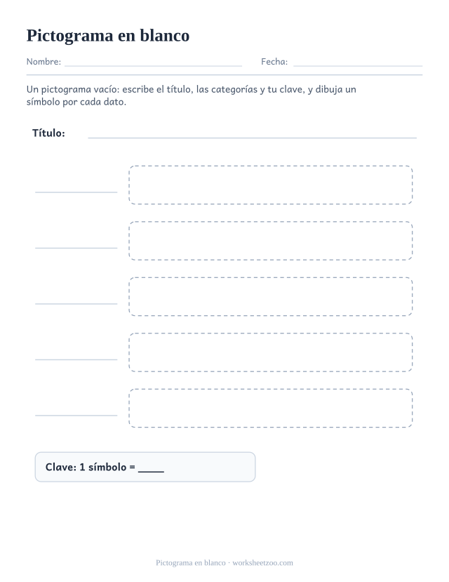 Plantilla de pictograma en blanco con cinco filas y un recuadro de clave por definir