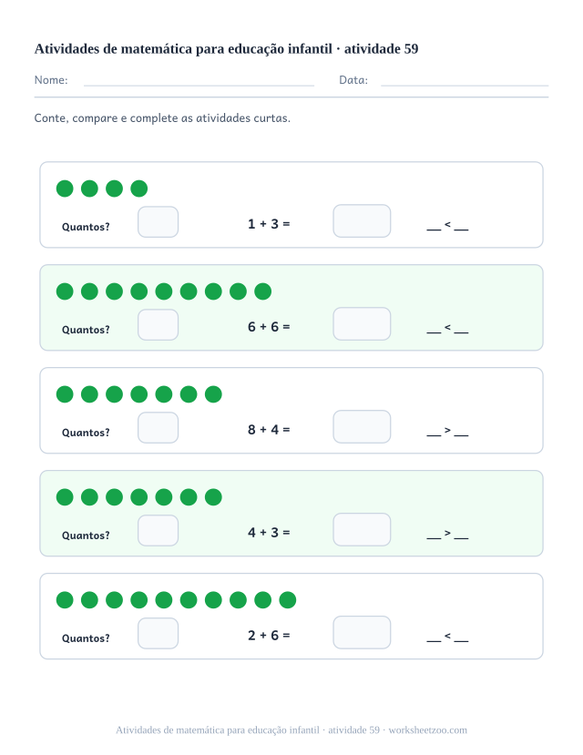 Prévia de Atividades de matemática para educação infantil, atividade 59 para imprimir