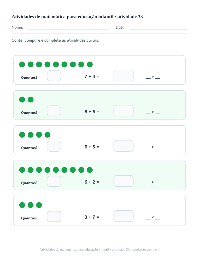 Prévia de Atividades de matemática para educação infantil, atividade 33 para imprimir