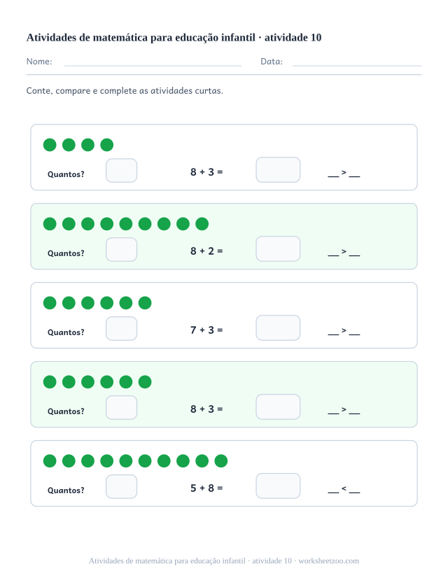 Prévia de Atividades de matemática para educação infantil, atividade 10 para imprimir