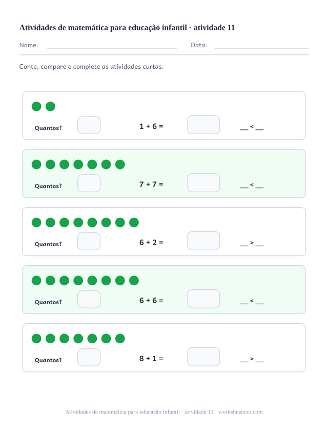 Prévia de Atividades de matemática para educação infantil, atividade 11 para imprimir