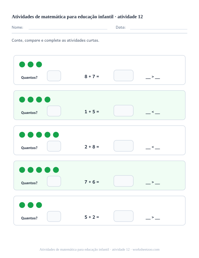Prévia de Atividades de matemática para educação infantil, atividade 12 para imprimir