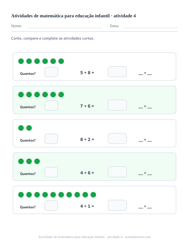 Prévia de Atividades de matemática para educação infantil, atividade 4 para imprimir
