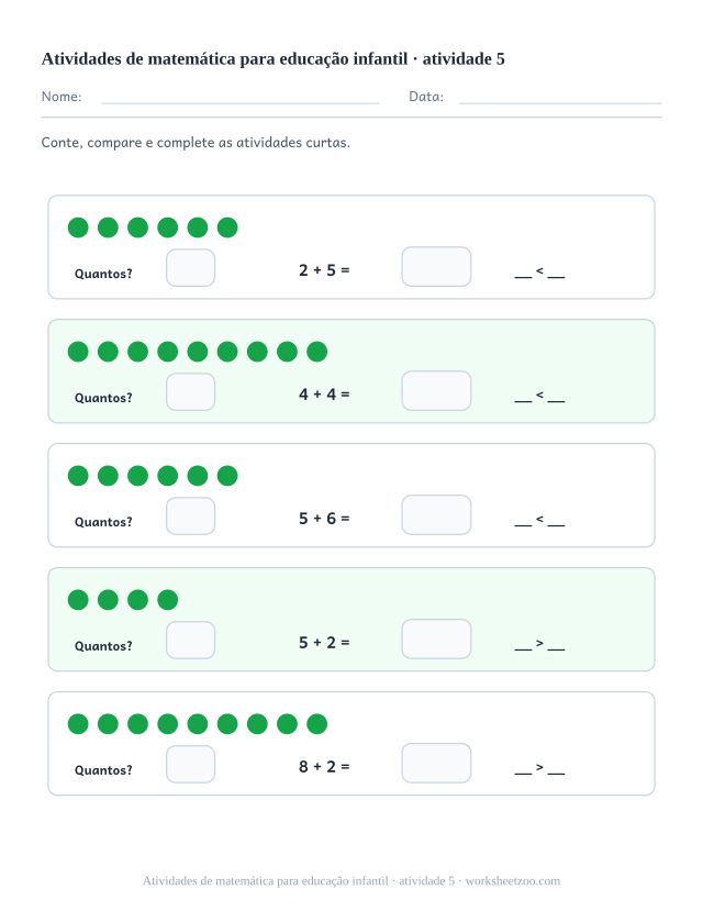Prévia de Atividades de matemática para educação infantil, atividade 5 para imprimir
