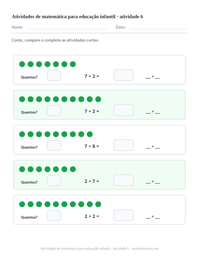 Prévia de Atividades de matemática para educação infantil, atividade 6 para imprimir