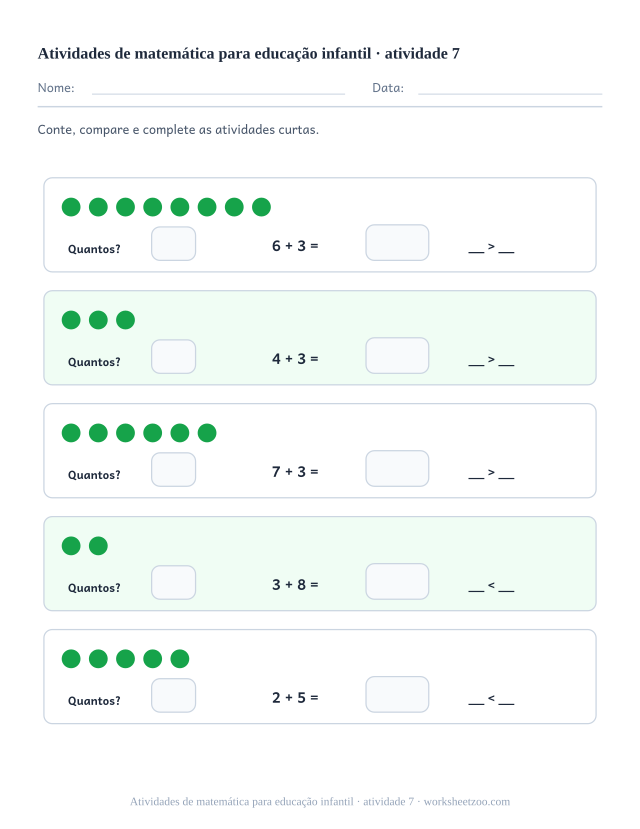 Prévia de Atividades de matemática para educação infantil, atividade 7 para imprimir