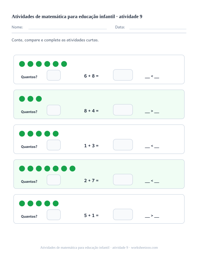 Prévia de Atividades de matemática para educação infantil, atividade 9 para imprimir