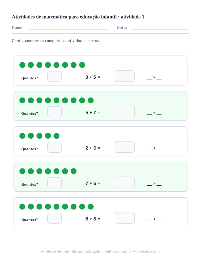 Prévia de Atividades de matemática para educação infantil, atividade 1 para imprimir
