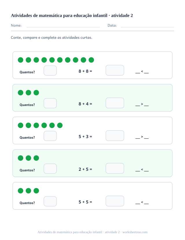 Prévia de Atividades de matemática para educação infantil, atividade 2 para imprimir