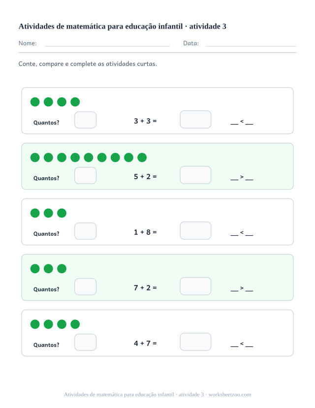 Prévia de Atividades de matemática para educação infantil, atividade 3 para imprimir