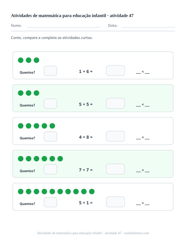 Prévia de Atividades de matemática para educação infantil, atividade 47 para imprimir