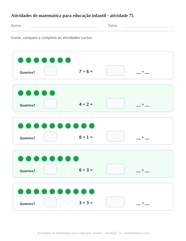 Prévia de Atividades de matemática para educação infantil, atividade 75 para imprimir