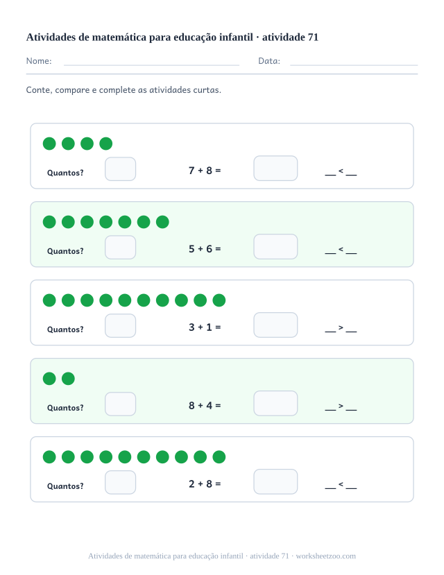 Prévia de Atividades de matemática para educação infantil, atividade 71 para imprimir