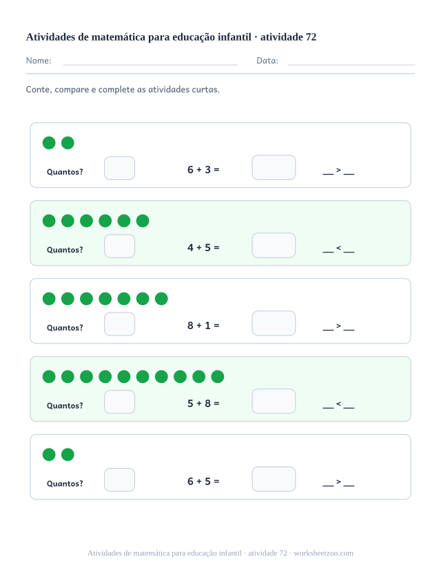 Prévia de Atividades de matemática para educação infantil, atividade 72 para imprimir