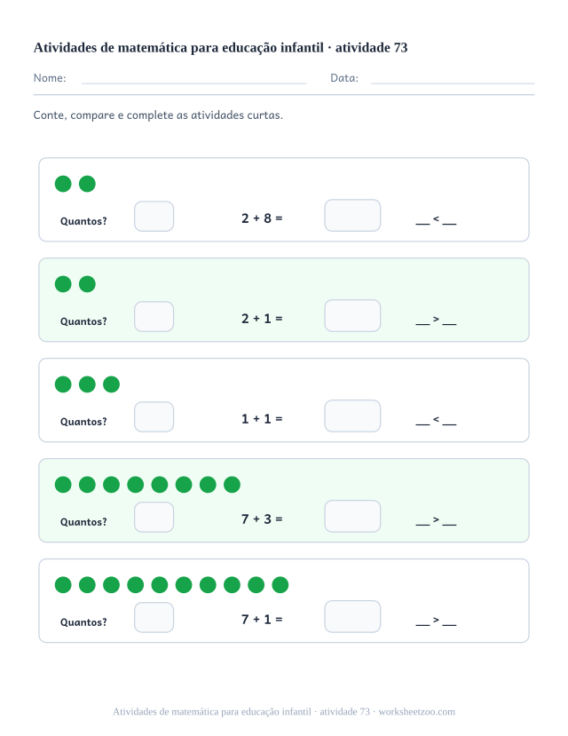 Prévia de Atividades de matemática para educação infantil, atividade 73 para imprimir